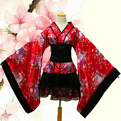 LUOEM Traje de criada tradicional japonesa Kimono Cosplay Outfit Maid Costume Dress Size S (Red)