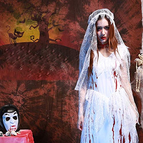 Luoshan Fiesta de Halloween Mujeres Adultas Encaje Cosplay Ropa Vestido de Novia cadáver Fantasma Novia Cosplay Halloween Sangrienta Trajes de Novia, Cofre: 70-100cm, Cintura: 72-92cm, Longitud de la