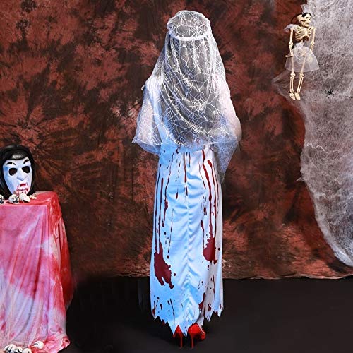 Luoshan Fiesta de Halloween Mujeres Adultas Encaje Cosplay Ropa Vestido de Novia cadáver Fantasma Novia Cosplay Halloween Sangrienta Trajes de Novia, Cofre: 70-100cm, Cintura: 72-92cm, Longitud de la