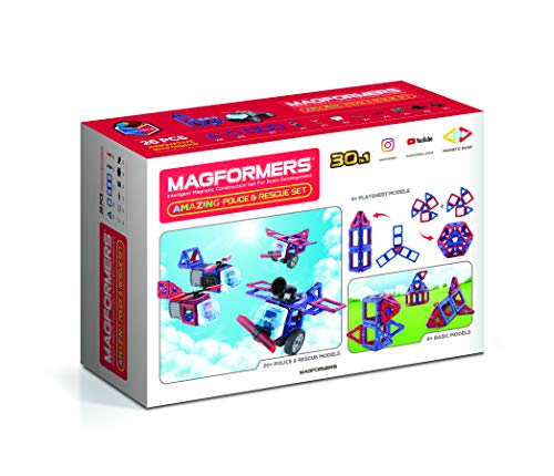 Magformers 717001 Amazing Police and Rescue Set Juguete de construcción magnético, rojo, azul, negro, gris , color/modelo surtido