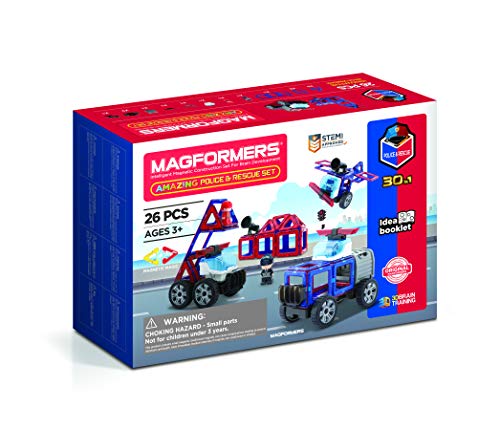 Magformers 717001 Amazing Police and Rescue Set Juguete de construcción magnético, rojo, azul, negro, gris , color/modelo surtido