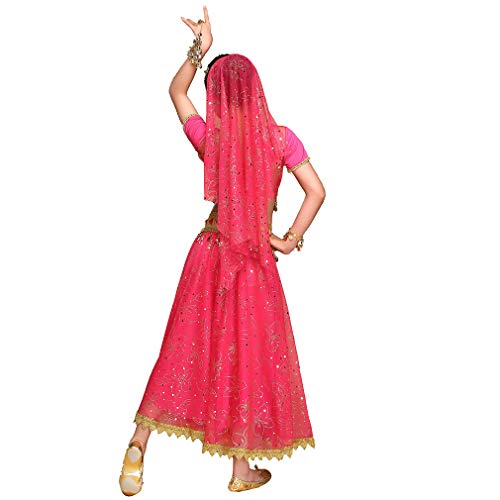 Maguun Noches árabes Traje Niñas Bollywood Danza del Vientre Vestido Niños Princesa India Traje Ropa de Carnaval (XL 131-155cm/51-61in, Rosa-Roja)