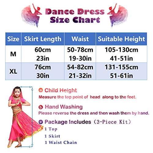 Maguun Noches árabes Traje Niñas Bollywood Danza del Vientre Vestido Niños Princesa India Traje Ropa de Carnaval (XL 131-155cm/51-61in, Rosa-Roja)