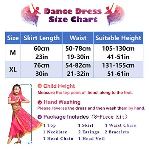 Maguun Noches árabes Traje Niñas Bollywood Danza del Vientre Vestido Niños Princesa India Traje Ropa de Carnaval (XL 131-155cm/51-61in, Rosa-Roja)