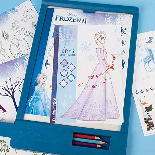 Make It Real - Disney Frozen 2 Fashion Design Tracing Light Table Kit de diseño de moda para niños incluye mesa ligera, cuaderno de dibujo Disney, plantillas, pegatinas, guía de diseño y más