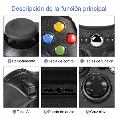 Mando a distancia inalámbrico AlBetter para Xbox 360 / PC (Windows 10/8/7), mando inalámbrico con doble vibración y ergonomía mejorada【Sin receptor 】