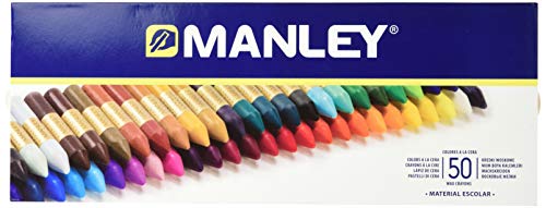 Manley Ceras 50 Unidades - Caja de Cera Profesional y Ceras para Niños - Ceras de para Material Escolar + 10 ceras Especiales (FLUO+PASTEL)