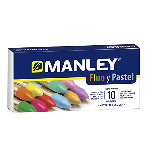 Manley Ceras 50 Unidades - Caja de Cera Profesional y Ceras para Niños - Ceras de para Material Escolar + 10 ceras Especiales (FLUO+PASTEL)