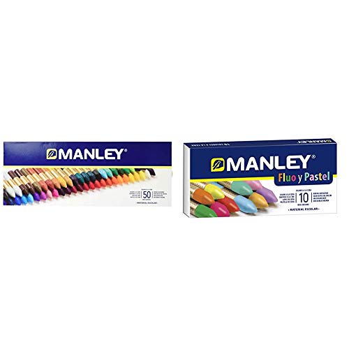 Manley Ceras 50 Unidades - Caja de Cera Profesional y Ceras para Niños - Ceras de para Material Escolar + 10 ceras Especiales (FLUO+PASTEL)