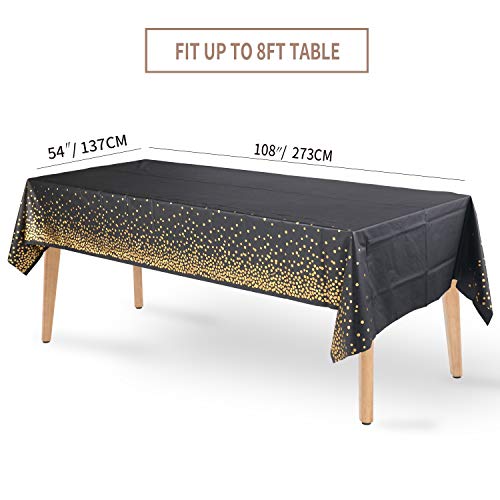 Mantel Desecheble Fiesta Oro Negro Mantel Rectangular Dorado Cubierta de Mesa para Banquetes, Graduación, Cumpleaños, Cóctel,137 cm x 274 cm,4PCS