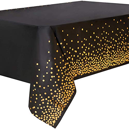 Mantel Desecheble Fiesta Oro Negro Mantel Rectangular Dorado Cubierta de Mesa para Banquetes, Graduación, Cumpleaños, Cóctel,137 cm x 274 cm,4PCS