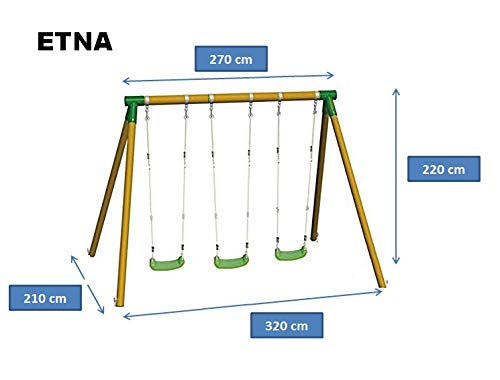 | MASGAMES | Columpio de madera ETNA | 2 asientos planos de plástico y cuerdas regulables + balancín de dos plazas | madera tratada | anclajes incluidos | uso doméstico |