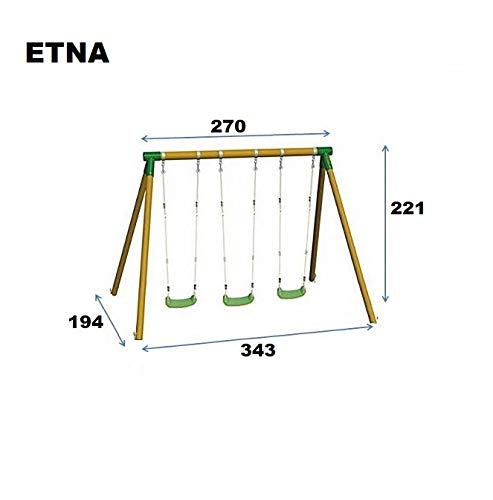 | MASGAMES | Columpio de madera triple ETNA | con asientos planos de plástico y cuerdas regulables | madera tratada | anclajes incluidos | uso doméstico |