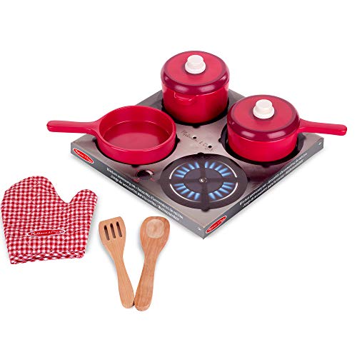 Melissa & Doug- Juego de Accesorios de Madera para la Cocina, Color rojo, 2+ (12610)