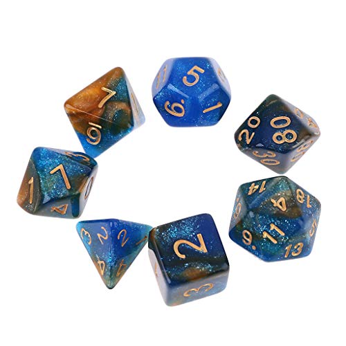 MINGSTORE 7 unids/Set dicromático D4 D6 D8 D10 D12 D20 poliédrico Dados números diales Mesa de Escritorio Juego de Mesa