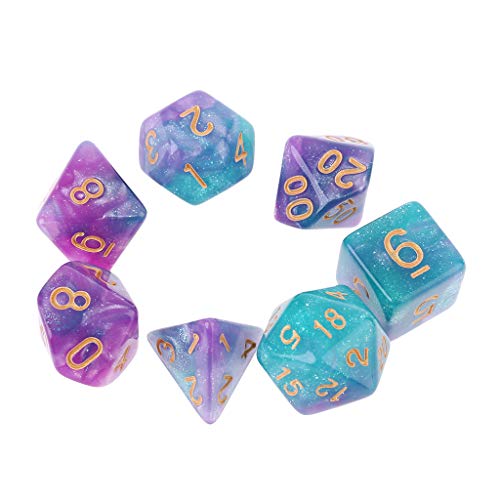 MINGSTORE 7 unids/Set dicromático D4 D6 D8 D10 D12 D20 poliédrico Dados números diales Mesa de Escritorio Juego de Mesa