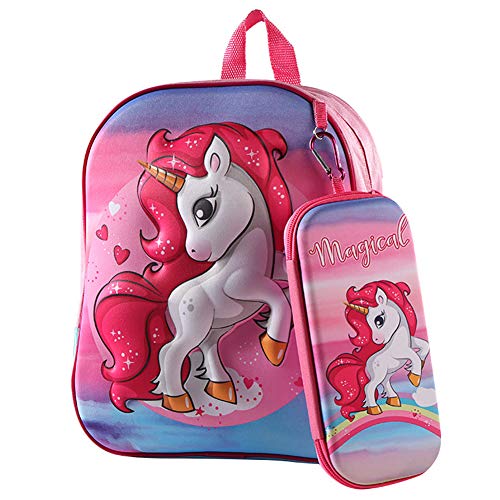 Mochila para Niños Unicornio, Bolso y Mochila para Lápices 3D Unicornio, Mochila de Viaje para Deportes al Aire Libre para Niños, Regalo de Cumpleaños para Niños