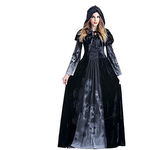 Much-Green Bruja Disfraz Vampiresa de Mujer Halloween,Vestido de Calavera Vampira para Disfraces Fiesta(Negro,XL)