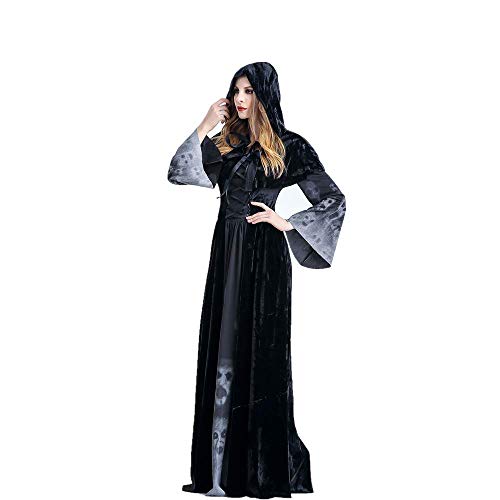 Much-Green Bruja Disfraz Vampiresa de Mujer Halloween,Vestido de Calavera Vampira para Disfraces Fiesta(Negro,XL)