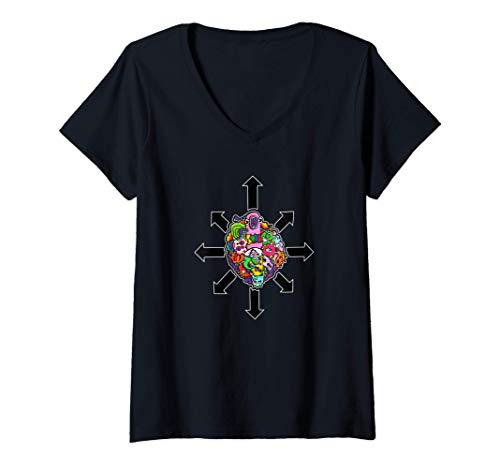 Mujer Doodle art, dibujo cómico, estrella del caos, monstruos Camiseta Cuello V