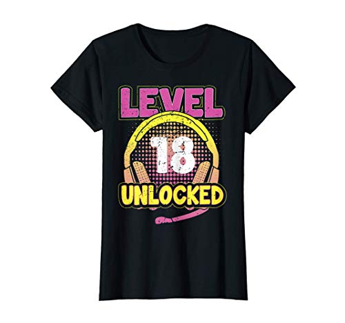 Mujer Gamer Girl Level 18 Unlocked Video Game 18th Birthday Gift Camiseta