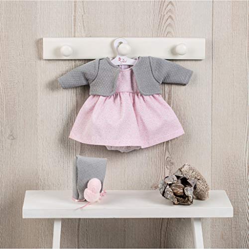 Muñecas Así Bebe Koke con Vestido Rosa y Chaqueta Gris. Cuerpo blandito y Carita Muy Dulce. 36 cm.