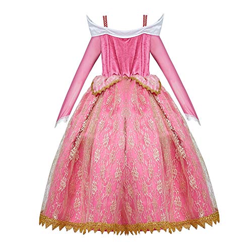 MYRISAM Vestidos de Princesa Aurora para Niñas Disfraz de Carnaval Bella Durmiente Traje de Halloween Navidad Cumpleaños Fiesta Ceremonia Aniversario Cosplay Vestir con Accesorios 4-5 años