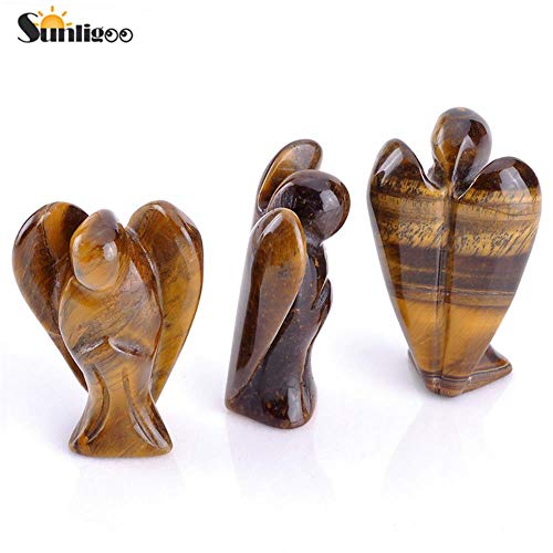 Natural Carved Angel Gem Stone Peace Pocket Guardian Angel Figurines Reiki Chakra Healing Crystal Stones Statue 1.5",Tiger Eye Stone