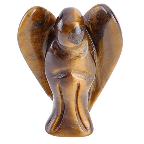 Natural Carved Angel Gem Stone Peace Pocket Guardian Angel Figurines Reiki Chakra Healing Crystal Stones Statue 1.5",Tiger Eye Stone