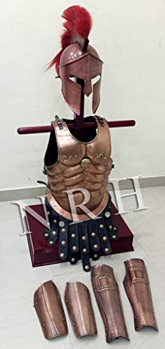 NauticalMart Medieval Roman King Leonidas Spartan 300 Movie Helmet W/ Red Plume +Muscle Jacket+Shield + Leg+ Arm Guards 300 Greek Spartan King Leonidas Gear of War Armor Shield leonidas helmet