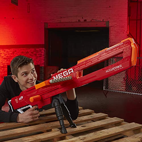 Nerf Mega Thunderhawk-Pistola de Juguete con Cargador Deslizante y trípode Plegable (Hasbro E0440EU4)