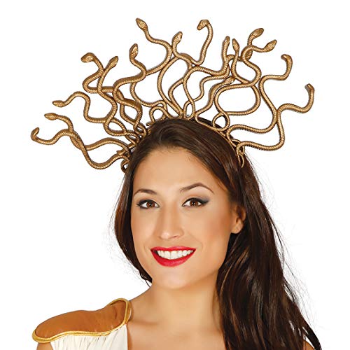 NET TOYS Adorno para la Cabeza de Medusa con Serpientes | Dorado | Extraordinario Accesorio para Disfraz Dama Reina de Las Serpientes | El Centro de Las miradas para carnavales y Festivales