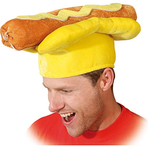 NET TOYS Divertido Sombrero Hot Dog para Adulto - Talla de Sombrero 60 - Original Adorno para la Cabeza Unisex Salchicha Sombrero de Festival Fast Food Carnaval al Aire Libre y Fiestas temáticas