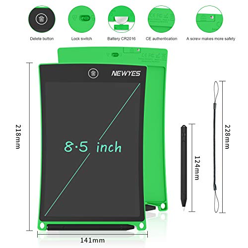 Newyes 8,5" Tableta gráfica | Tableta de Escritura LCD | Tablet para niños | Ideal como Pizarra Digital para Aprender a Leer, Escribir y para Manualidades | Juguete Educativo (Verde)