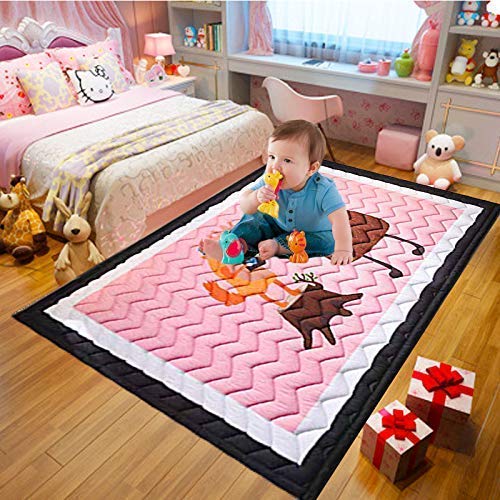 Niños Estera de Arrastre de algodón, Antideslizante no tóxico niños Alfombra de Juego de Super Bebé Grande Mat 145cm * 195cm * 1.5cm Lavable Colorido Suave zcaqtajro (Color : Pink)