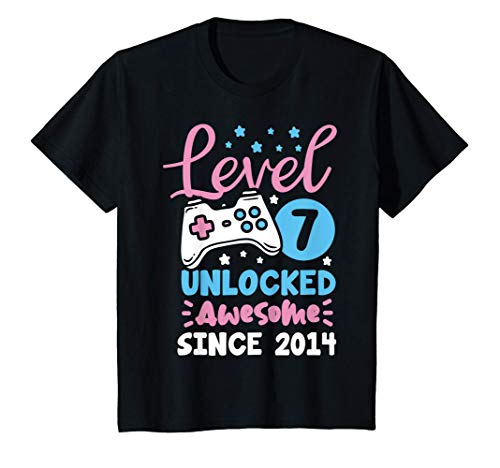 Niños Gamer Girl 7 Awesome Since 2014 Video Game 7th Birthday Camiseta