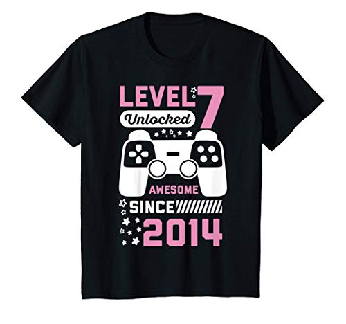 Niños Gamer Girl 7 Awesome Since 2014 Video Game 7th Birthday Camiseta