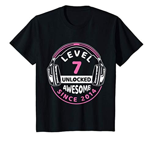 Niños Gamer Girl 7 Awesome Since 2014 Video Game 7th Birthday Camiseta