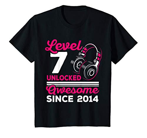 Niños Gamer Girl 7 Awesome Since 2014 Video Game 7th Birthday Camiseta