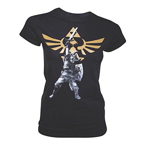 Nintendo Leyenda de la Mujer Zelda Oro Enlace Logo T-Shirt (Pequeño, Negro)