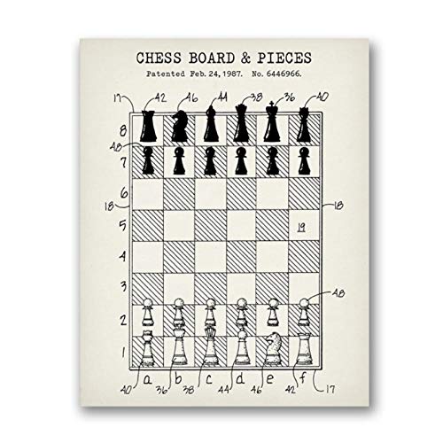 Non-branded artaslf Chess Master Gift Tablero de ajedrez Patente Canvas Posters Gaming Wall Art Painting Print Chess Club Decoración Picture Game Room Decor- 50x70cm sin Marco