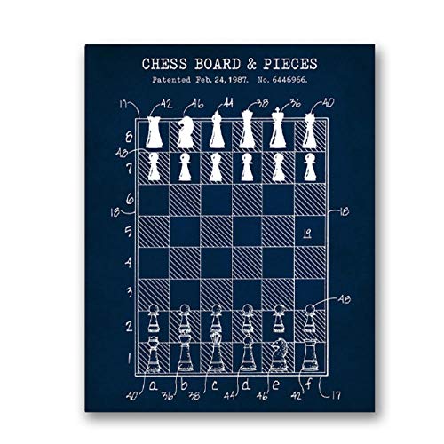 Non-branded artaslf Chess Master Gift Tablero de ajedrez Patente Canvas Posters Gaming Wall Art Painting Print Chess Club Decoración Picture Game Room Decor- 50x70cm sin Marco