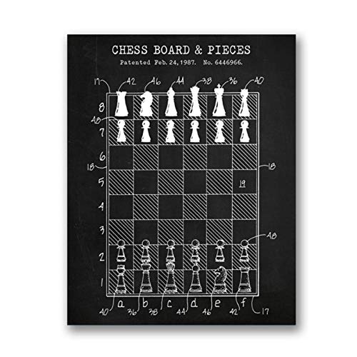 Non-branded artaslf Chess Master Gift Tablero de ajedrez Patente Canvas Posters Gaming Wall Art Painting Print Chess Club Decoración Picture Game Room Decor- 50x70cm sin Marco