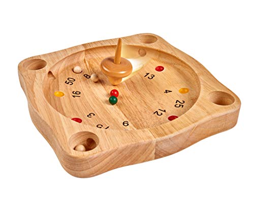 Noris 606101930 – Deluxe Tiroler Roulette – El Juego de Madera clásico de los Alpes con peonza de Madera, a Partir de 6 años