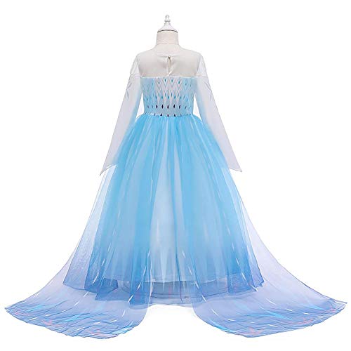 OBEEII Disfraz de Princesa Elsa Niñas Vestido de Carnaval Fiesta Halloween Cosplay Navidad Costume + Accesorio 7-8 Años