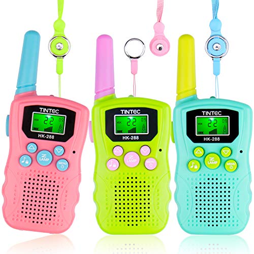 Omew Walkie Talkie 3 Pack para Niños de 8 Canales y 2 vías con Linterna LED retroiluminada, Rango de 3KM, La Linterna incorporada para Niños de 3+ años