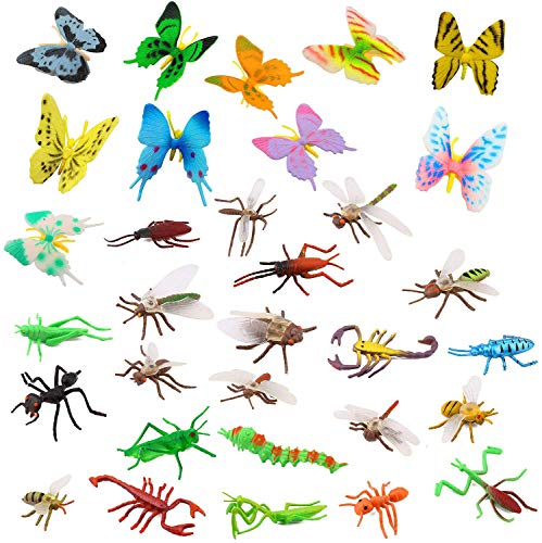 OOTSR Insectos de plástico [Paquete de 22] y Mariposas Coloridas Surtidas [Paquete de 12], Insectos simulados de 1''- 4'' Hechos de PVC Calidad para niños, Fiestas de educación o Fiestas temáticas