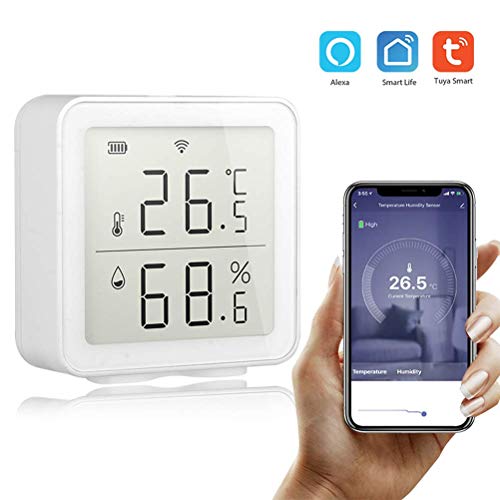 OUTEYE Sensor de Humedad WiFi Inteligente Higrómetro Termómetro Interior para Exteriores Pantalla LCD Digital Monitor de Temperatura y Humedad