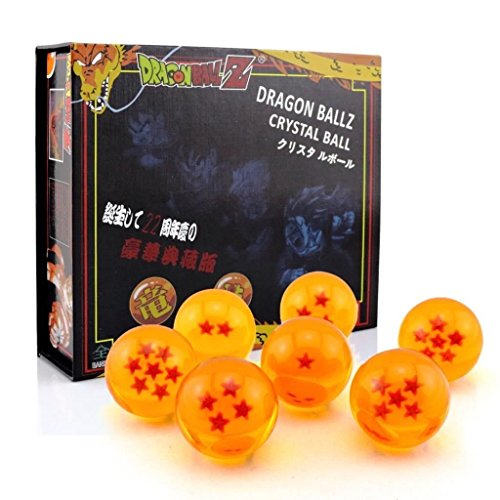 Outletdelocio. Conjunto de 7 Bolas metacrilato Estrellas de Dragon Ball Z. Diametro 43mm. En Estuche de Regalo