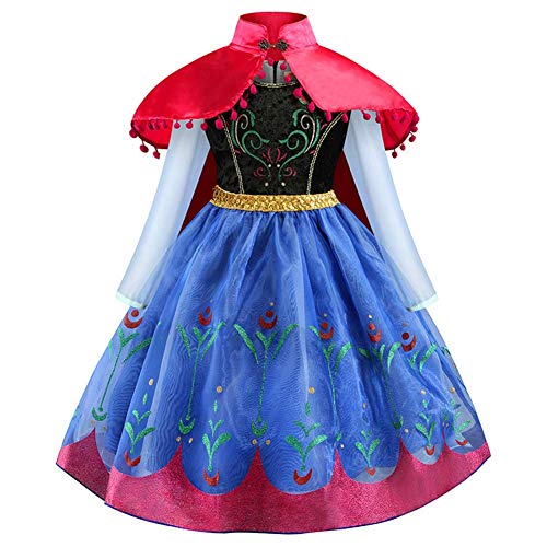 OwlFay Disfraz de Princesa Ana Niña con Capa Vestidos de Carnaval Fiesta Cosplay Halloween Fancy Dress Up Costume 2-3Años